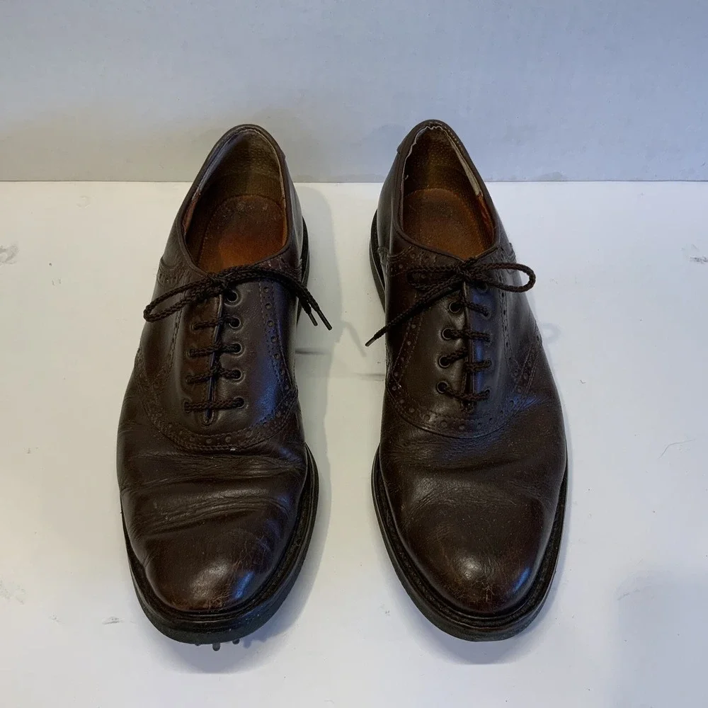 Johnson & Murphy Men's Leather Golf Shoes Waterproof Sz 10M Italy‎ Soft Spikes
